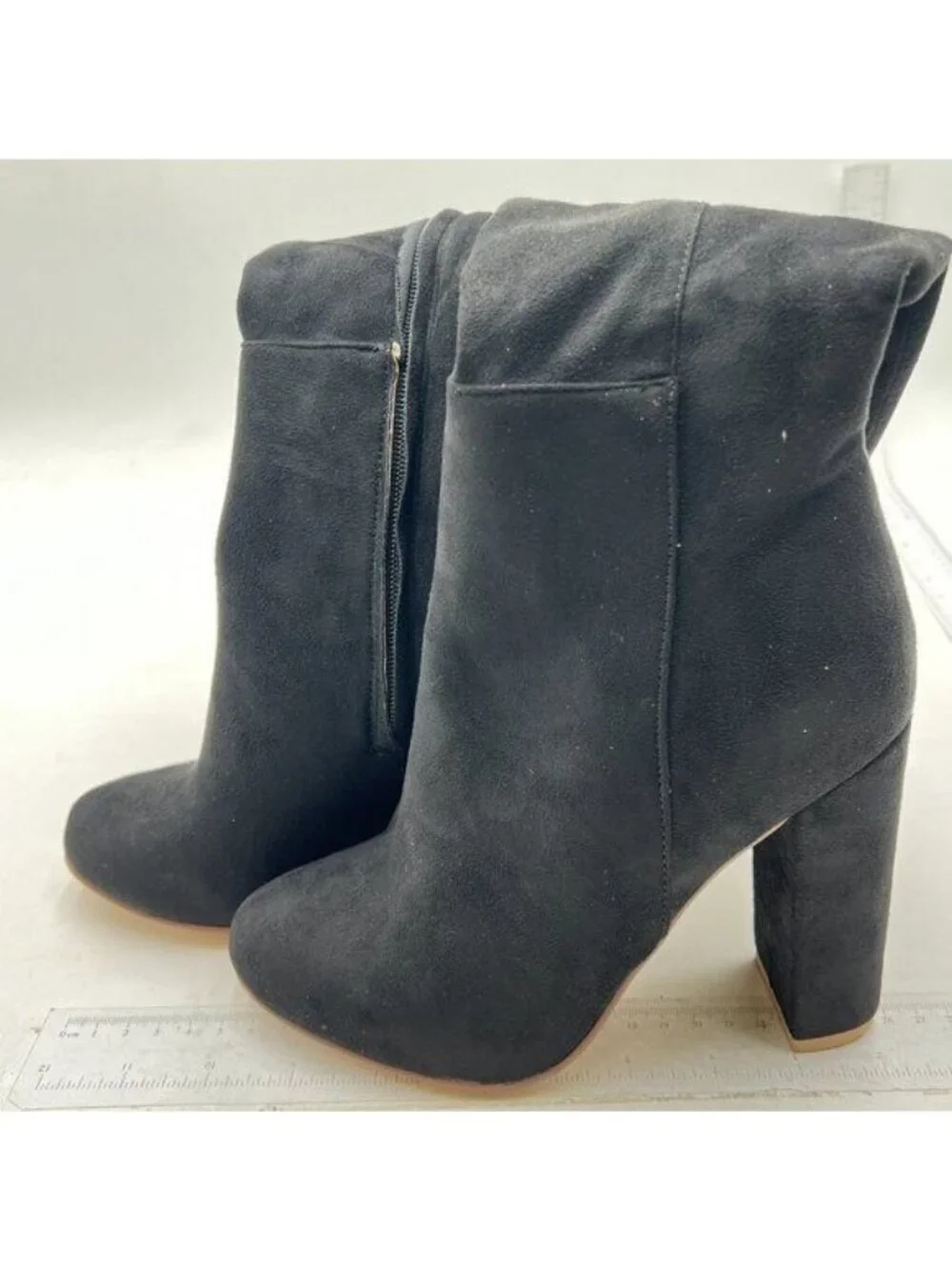 Women's Black Chunky Thigh High Over The Knee High Heel Boots Suede Boots Black